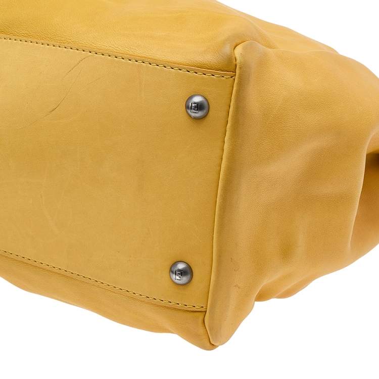Pre Owned Fendi Yellow Leather Large Peekaboo Top Handle Bag