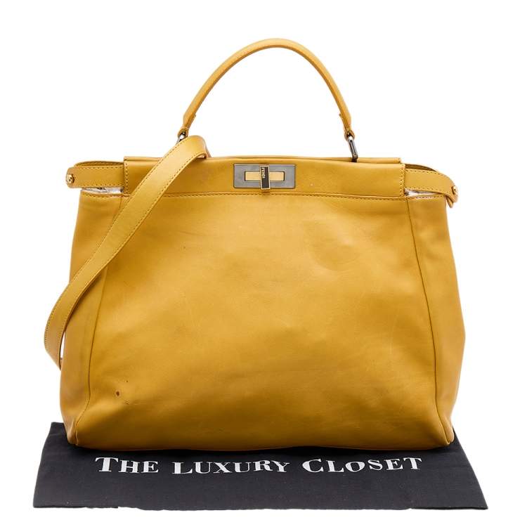 Pre Owned Fendi Yellow Leather Large Peekaboo Top Handle Bag