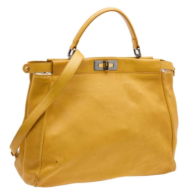 Pre Owned Fendi Yellow Leather Large Peekaboo Top Handle Bag