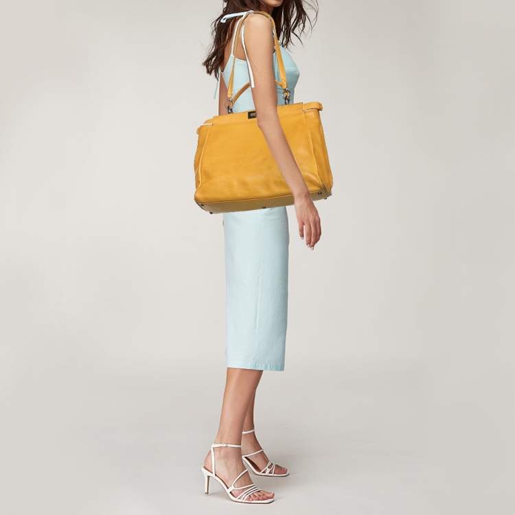 Pre Owned Fendi Yellow Leather Large Peekaboo Top Handle Bag