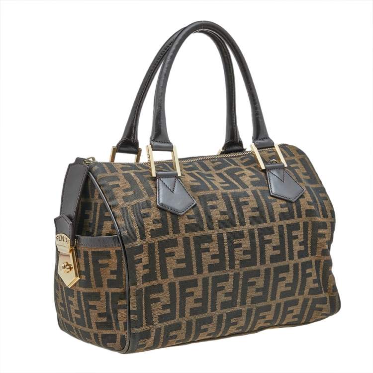 Pre Owned Fendi Tobacco Zucca Canvas and Leather Medium Chef Boston Bag