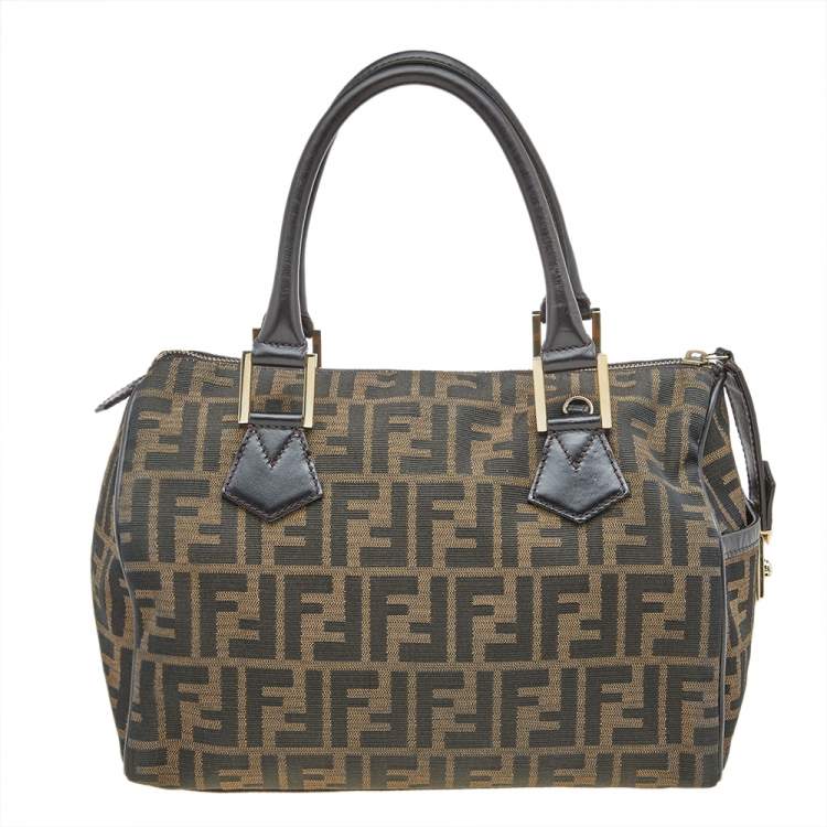 Pre Owned Fendi Tobacco Zucca Canvas and Leather Medium Chef Boston Bag