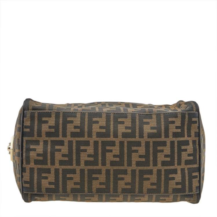 Pre Owned Fendi Tobacco Zucca Canvas and Leather Medium Chef Boston Bag