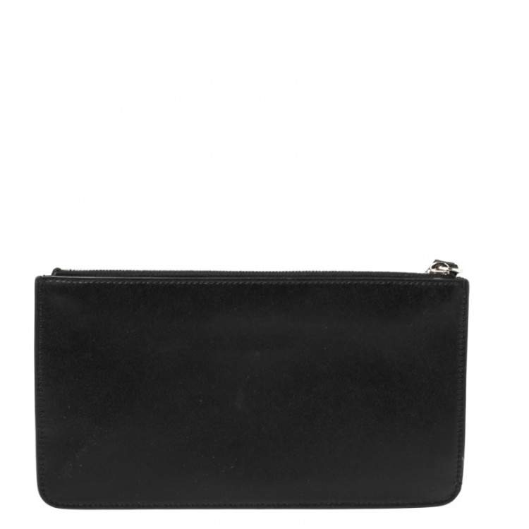 Pre Owned Fendi Black Leather Studded Wristlet Slim Clutch