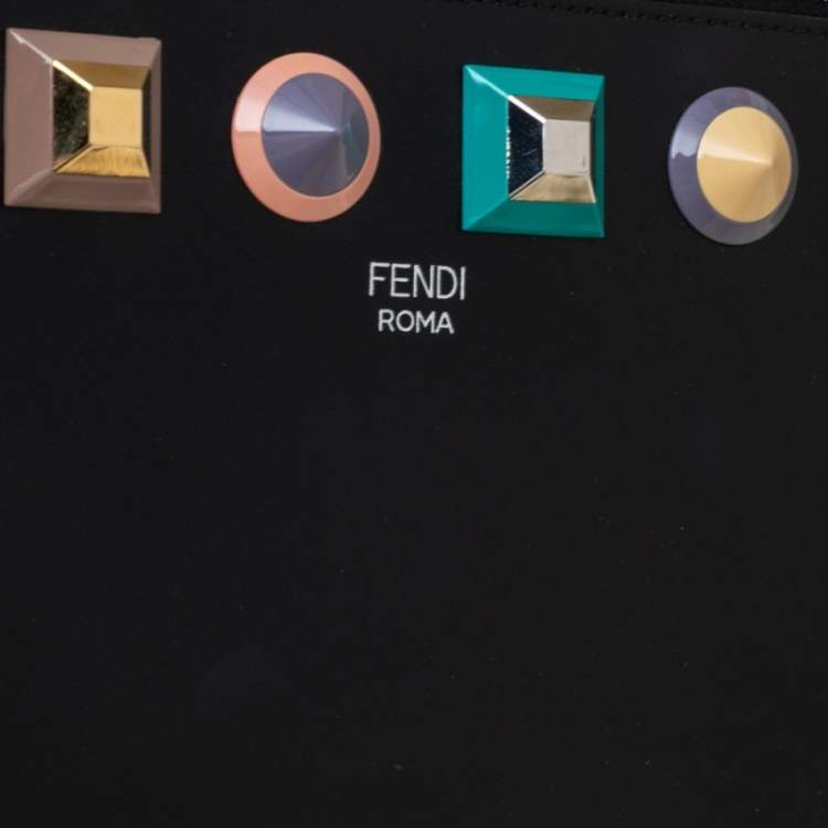 Pre Owned Fendi Black Leather Studded Wristlet Slim Clutch
