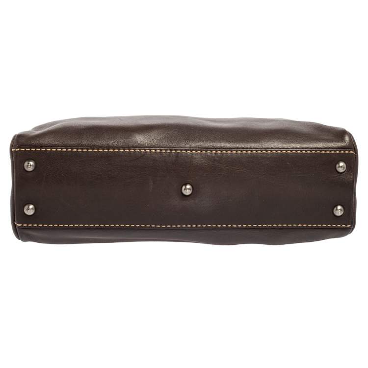 Pre Owned Fendi Dark Brown Leather Small Peekaboo Top Handle Bag