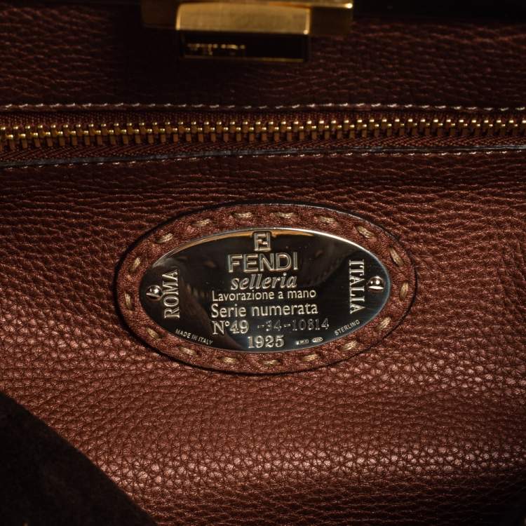 Pre Owned Fendi Dark Brown Leather Small Peekaboo Top Handle Bag