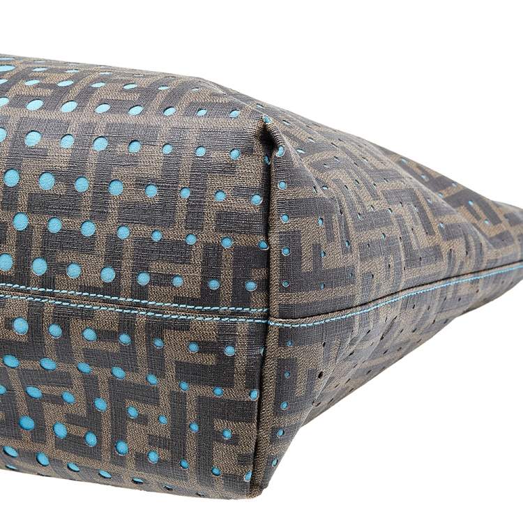 Pre Owned Fendi Tobacco/Blue Zucca Coated Canvas Perforated Spalmati Roll Shopper Tote