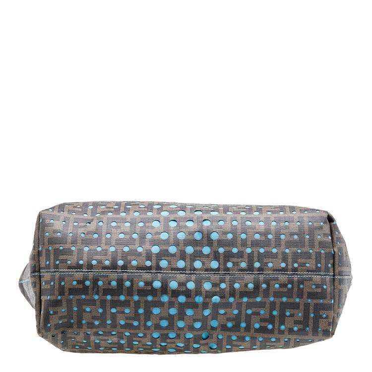 Pre Owned Fendi Tobacco/Blue Zucca Coated Canvas Perforated Spalmati Roll Shopper Tote