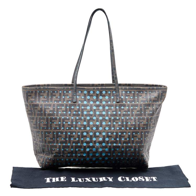 Pre Owned Fendi Tobacco/Blue Zucca Coated Canvas Perforated Spalmati Roll Shopper Tote