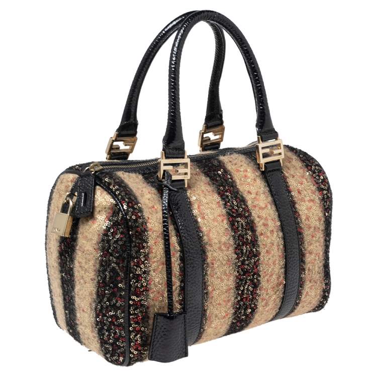 Pre Owned Fendi Multicolor Wool and Sequin Small Forever Bauletto Boston Bag