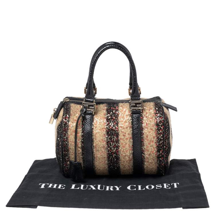 Pre Owned Fendi Multicolor Wool and Sequin Small Forever Bauletto Boston Bag