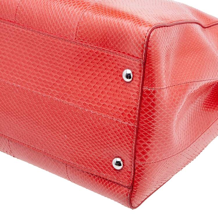 Pre Owned Fendi Orange/Black Watersnake Large Peekaboo Top Handle Bag