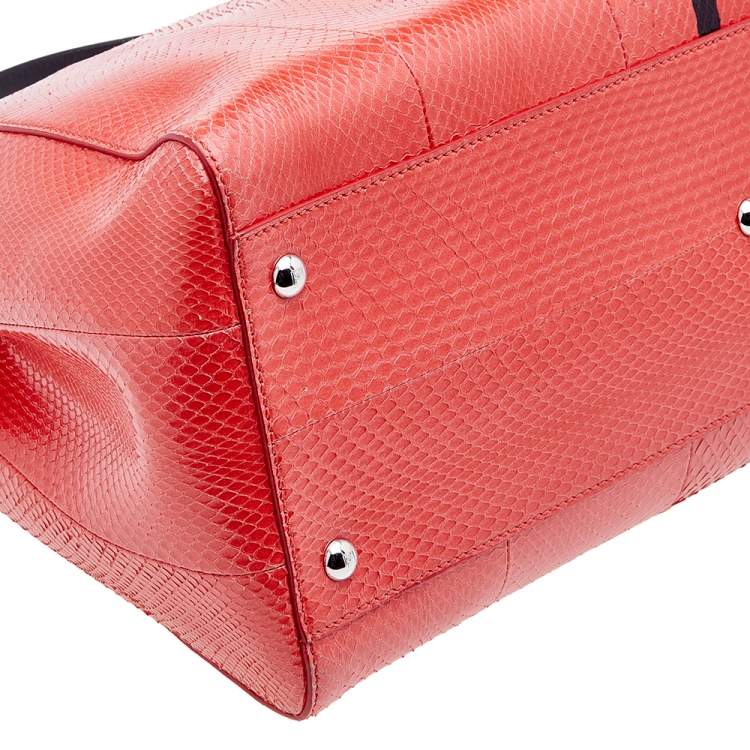 Pre Owned Fendi Orange/Black Watersnake Large Peekaboo Top Handle Bag