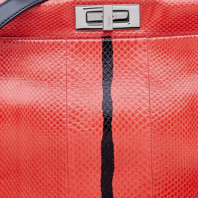Pre Owned Fendi Orange/Black Watersnake Large Peekaboo Top Handle Bag