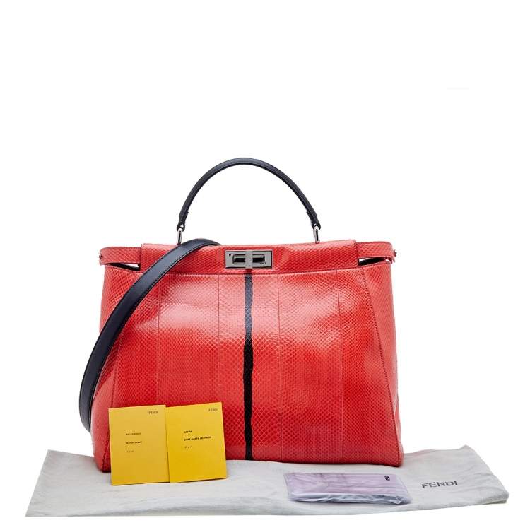 Pre Owned Fendi Orange/Black Watersnake Large Peekaboo Top Handle Bag