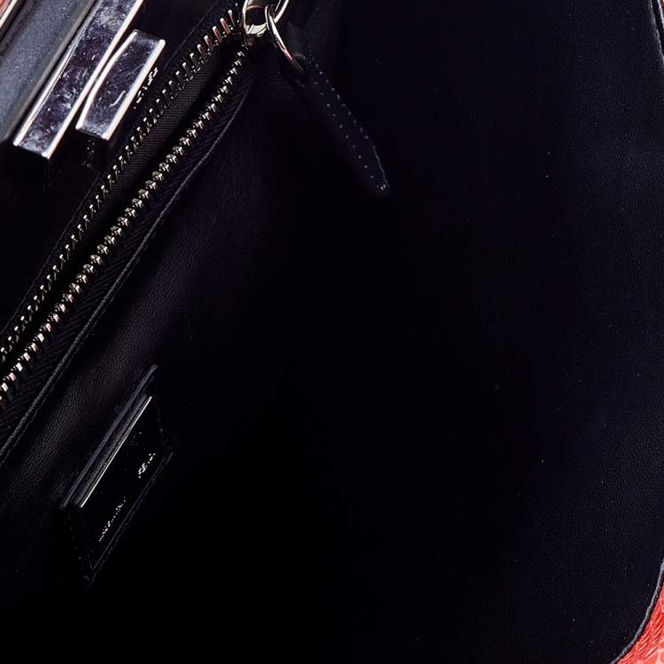 Pre Owned Fendi Orange/Black Watersnake Large Peekaboo Top Handle Bag