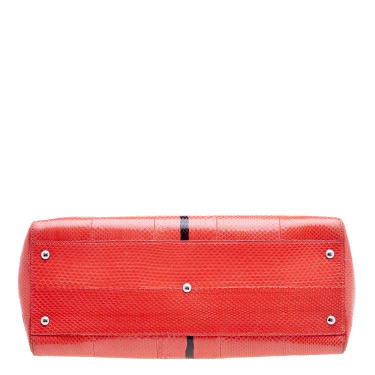 Pre Owned Fendi Orange/Black Watersnake Large Peekaboo Top Handle Bag