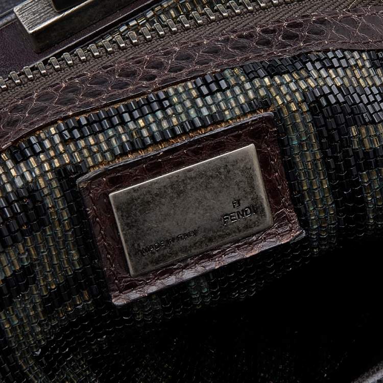 Pre Owned Fendi Black/Dark Brown Leather Large Peekaboo Top Handle Bag