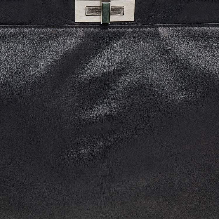 Pre Owned Fendi Black/Dark Brown Leather Large Peekaboo Top Handle Bag