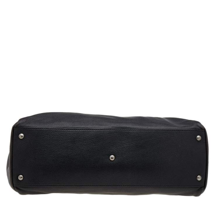 Pre Owned Fendi Black/Dark Brown Leather Large Peekaboo Top Handle Bag