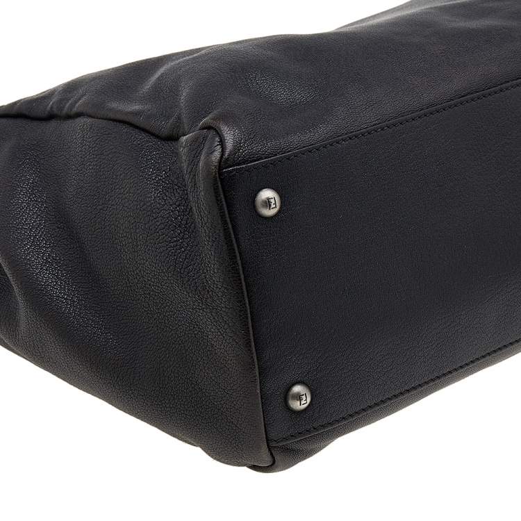 Pre Owned Fendi Black/Dark Brown Leather Large Peekaboo Top Handle Bag