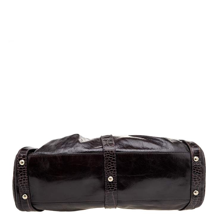 Pre Owned Fendi Brown Croc Embossed Leather Magic Top Handle Bag