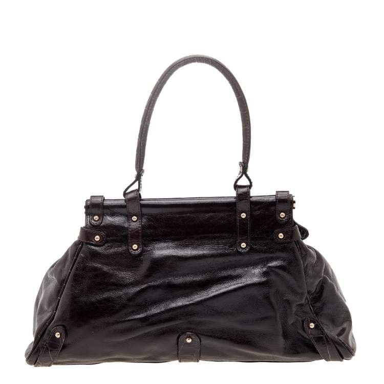 Pre Owned Fendi Brown Croc Embossed Leather Magic Top Handle Bag