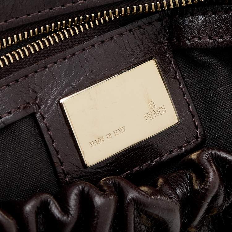 Pre Owned Fendi Brown Croc Embossed Leather Magic Top Handle Bag