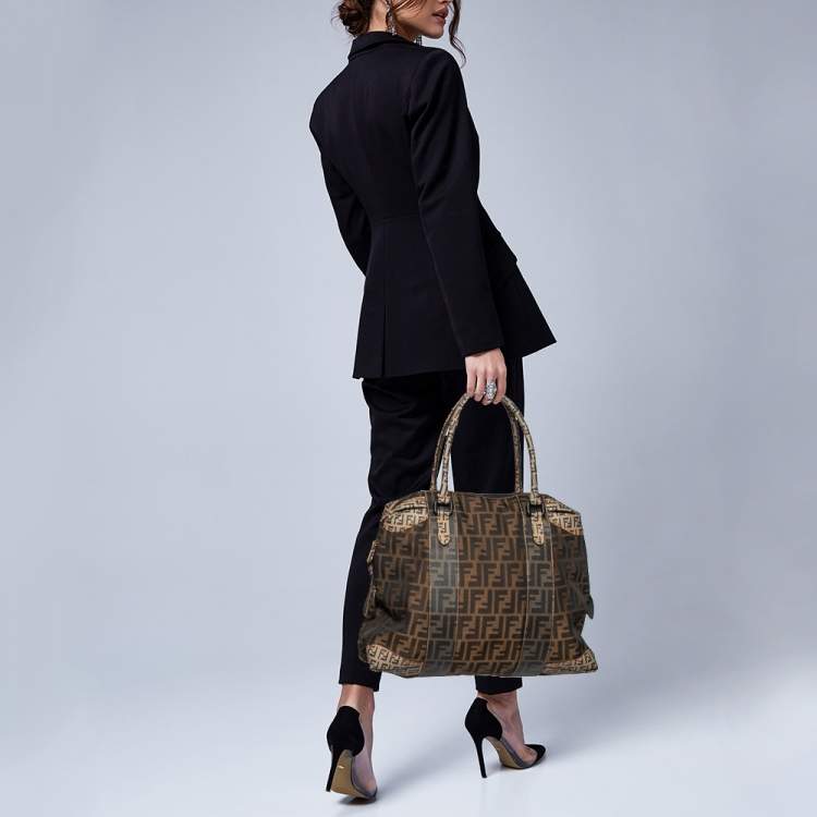 Pre Owned Fendi Tobacco Zucca Coated and Canvas Mixed Media Satchel 