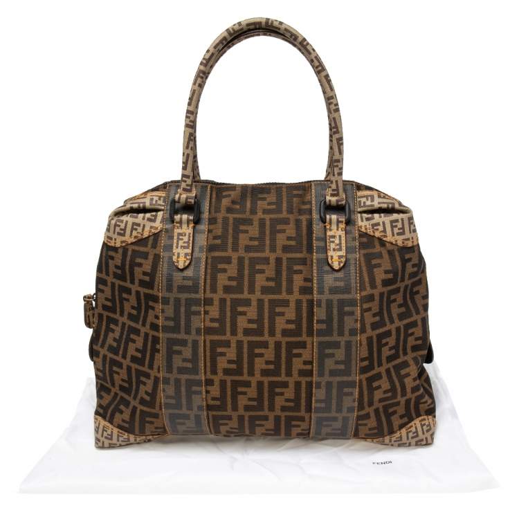 Pre Owned Fendi Tobacco Zucca Coated and Canvas Mixed Media Satchel 