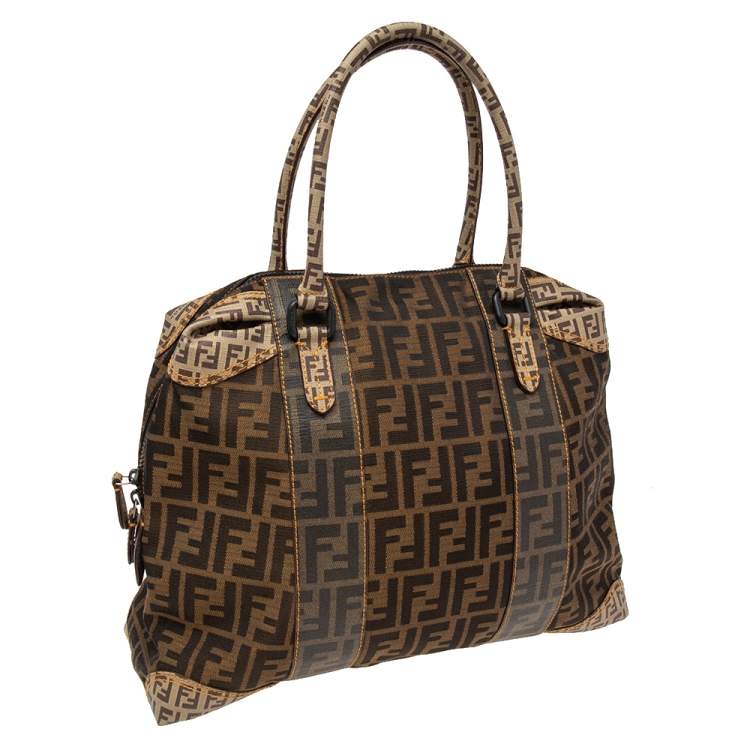 Pre Owned Fendi Tobacco Zucca Coated and Canvas Mixed Media Satchel 