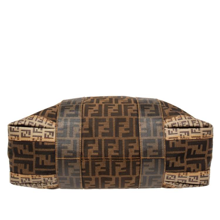 Pre Owned Fendi Tobacco Zucca Coated and Canvas Mixed Media Satchel 