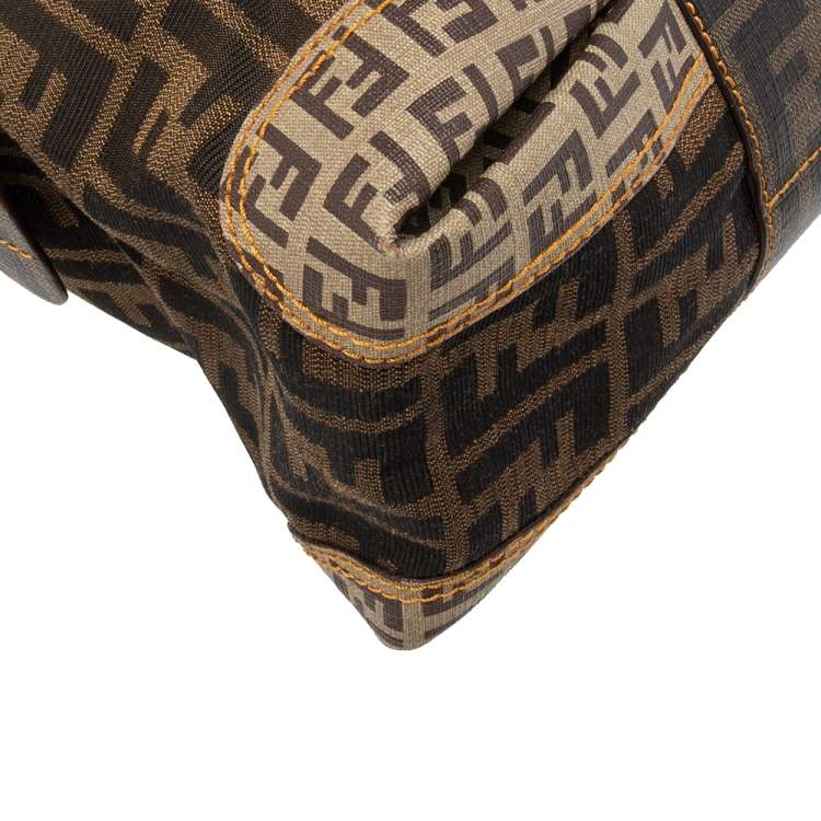 Pre Owned Fendi Tobacco Zucca Coated and Canvas Mixed Media Satchel 