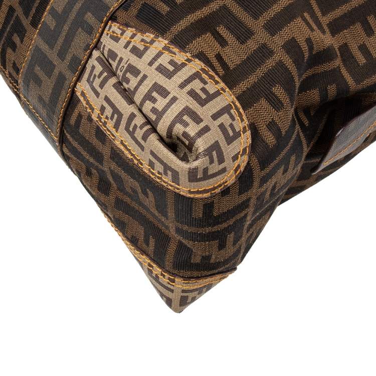 Pre Owned Fendi Tobacco Zucca Coated and Canvas Mixed Media Satchel 
