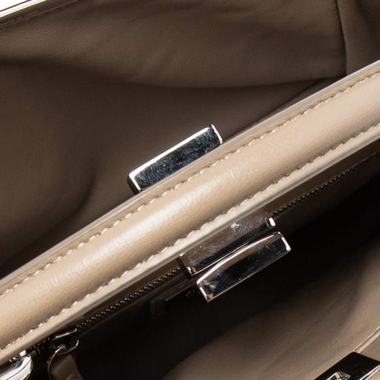 Pre Owned Fendi Beige Leather Mini Peekaboo Top Handle Bag