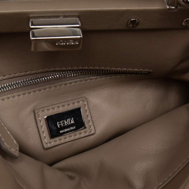 Pre Owned Fendi Beige Leather Mini Peekaboo Top Handle Bag