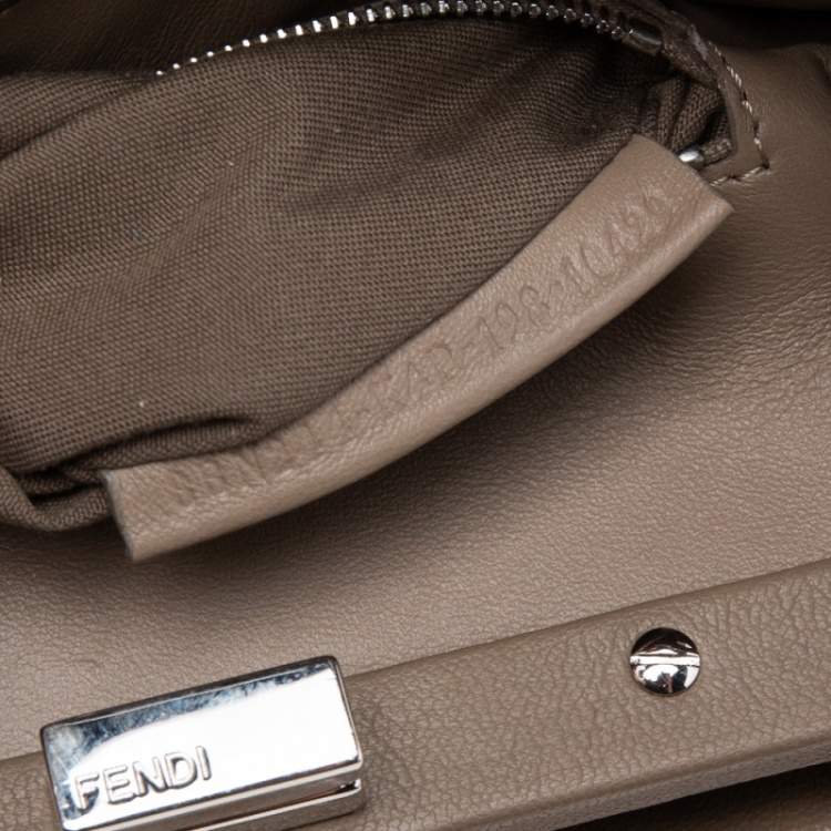 Pre Owned Fendi Beige Leather Mini Peekaboo Top Handle Bag