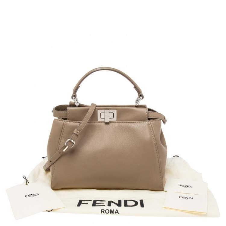 Pre Owned Fendi Beige Leather Mini Peekaboo Top Handle Bag