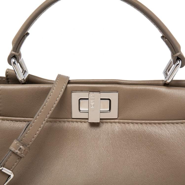 Pre Owned Fendi Beige Leather Mini Peekaboo Top Handle Bag