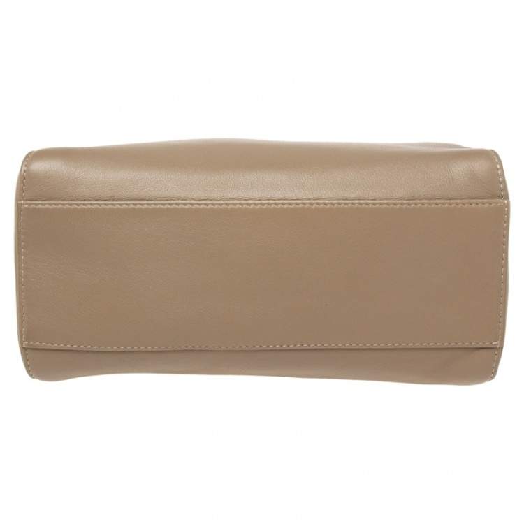 Pre Owned Fendi Beige Leather Mini Peekaboo Top Handle Bag