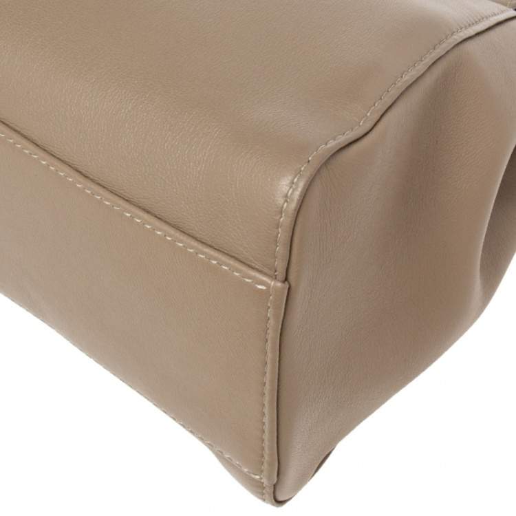 Pre Owned Fendi Beige Leather Mini Peekaboo Top Handle Bag
