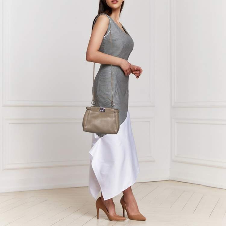 Pre Owned Fendi Beige Leather Mini Peekaboo Top Handle Bag