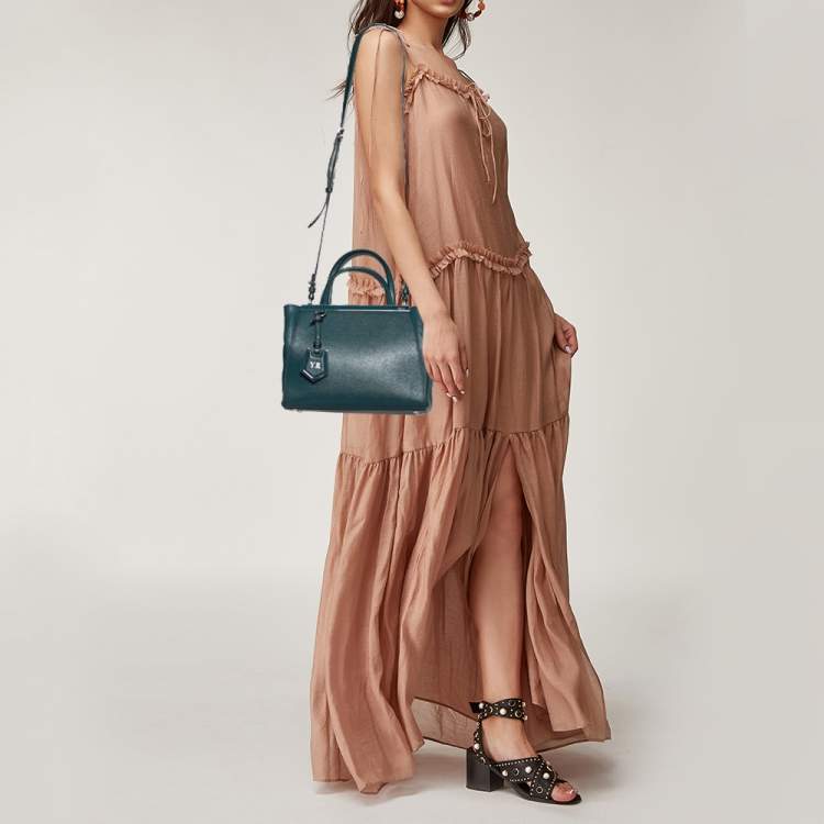 Pre Owned Fendi Green Leather Mini 2Jours Tote 