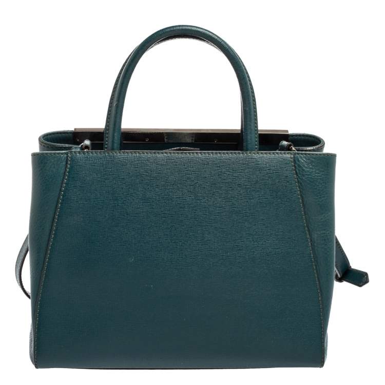 Pre Owned Fendi Green Leather Mini 2Jours Tote 