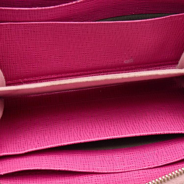 Pre Owned Fendi Pink Leather Zip Around Compact Wallet