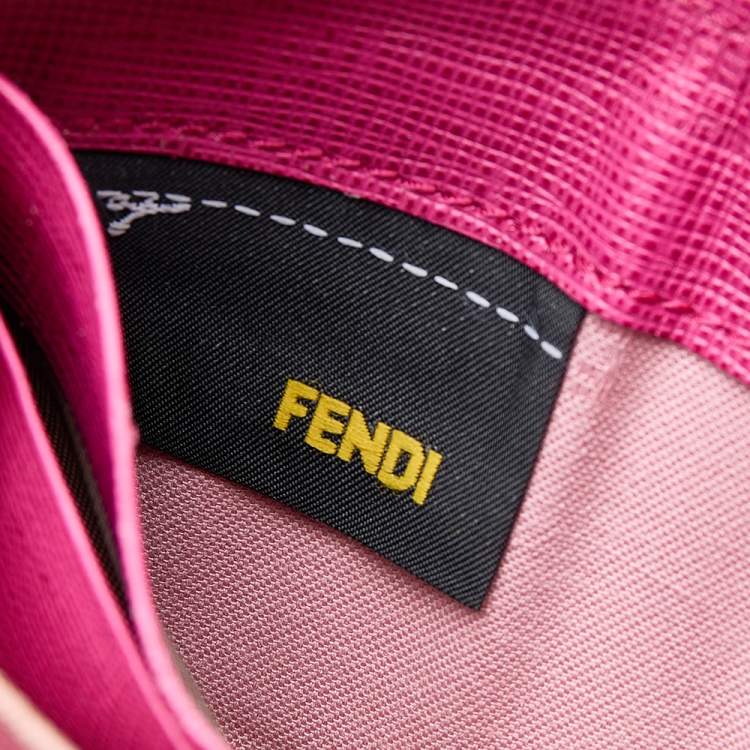 Pre Owned Fendi Pink Leather Zip Around Compact Wallet