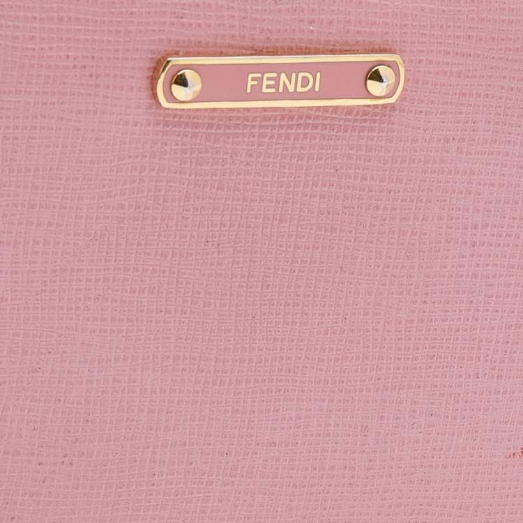Pre Owned Fendi Pink Leather Zip Around Compact Wallet