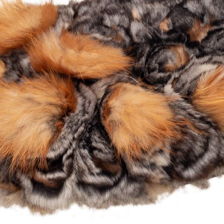 Pre Owned Fendi Brown Chinchilla Fur and Lizard Oyster Hobo