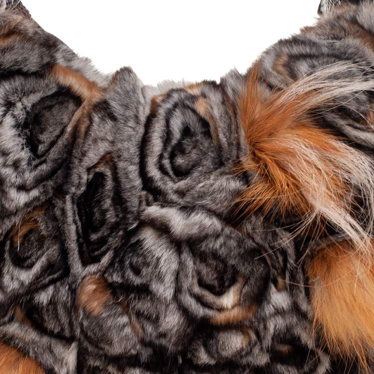 Pre Owned Fendi Brown Chinchilla Fur and Lizard Oyster Hobo